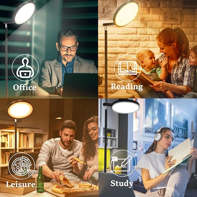 JOOFO Folding Floor Lamp, Sky LED Floor Lamp with Modern Folding Torchiere Design, 5 Color Temperatures Lamp with Remote and Touch Pad, Perfect Standing Folding Light for Bedroom,Office(Black-Folding) - LeafyLoom
