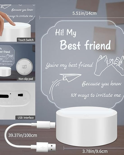 Personalized Gifts for Best Friends: 3D Illusion Lamp Engraved Acrylic LED Rechargeable Night Light with 3 Level Brightness 10 Color Modes-Friend Gifts for Thanksgiving Christmas Birthday - LeafyLoom