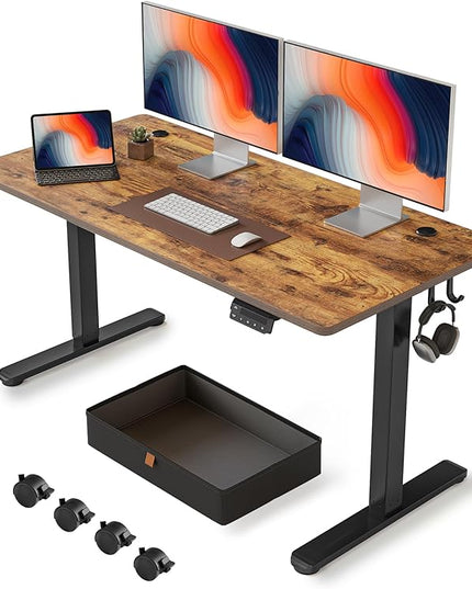 FEZIBO 55 x 24 Inches Standing Desk with Drawer, Adjustable Height Electric Stand up Desk with Storage, Sit Stand Home Office Desk, Ergonomic Computer Desk, Rustic Brown - LeafyLoom