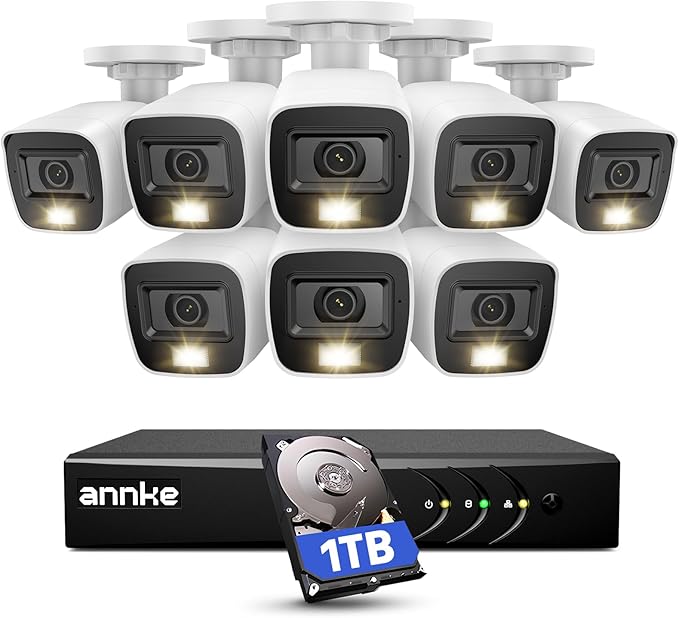 ANNKE 3K Lite Wired Security Camera System with AI Human/Vehicle Detection, H.265+ 8CH Surveillance DVR with 1TB Hard Drive and 8 x 1080p HD Outdoor CCTV Cameras, Color Night Vision, Smart Dual Light ANNKE