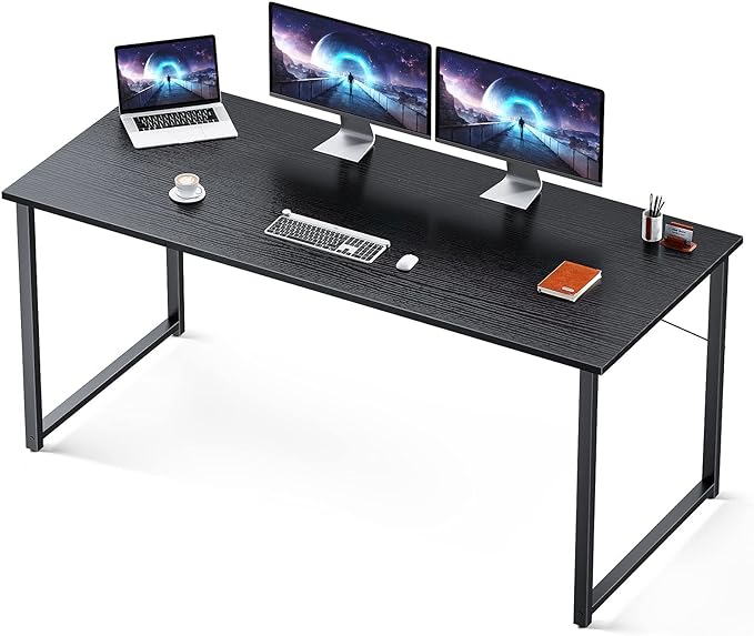 Coleshome 63 Inch Computer Desk, Modern Simple Style Desk for Home Office, Study Student Writing Desk,Black - LeafyLoom