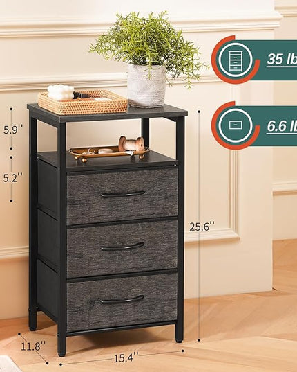 Yoobure Night Stand with Charging Station, 20 Colors LED Nightstand with USB Ports and Outlets, End Table with 3 Fabric Drawers and Storage Shelf, Bedside Tables Small Dresser for Small Space, Gray - LeafyLoom