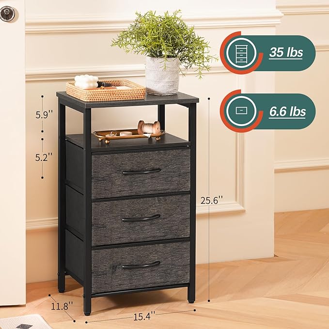 Yoobure Night Stand with Charging Station, 20 Colors LED Nightstand with USB Ports and Outlets, End Table with 3 Fabric Drawers and Storage Shelf, Bedside Tables Small Dresser for Small Space, Gray - LeafyLoom