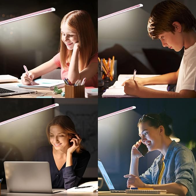 Led Desk Lamp, Desk Lamp with USB Charging Port, 5 Color Modes, 10 Brightness, Natural Light, Eye Caring Reading Lamp, Desk Light for Home Office, Table Lamp, Touch Control, Auto-Timer, Pink - LeafyLoom
