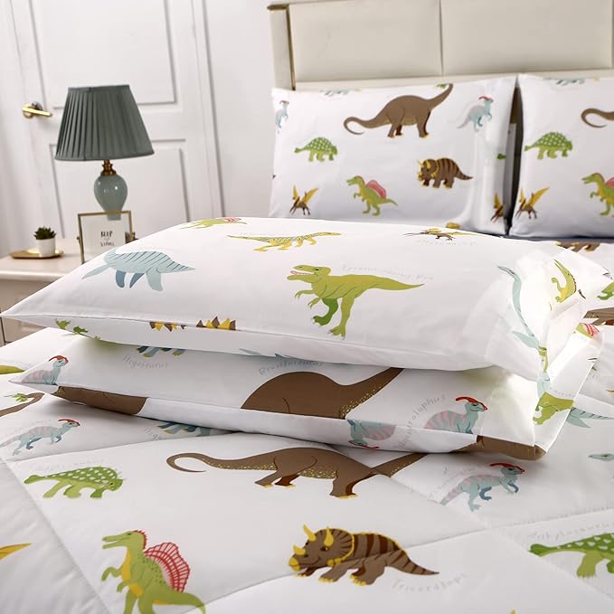 MAG 3Pcs Dinosaur Bedding Comforter Set, Dino White Base Twin Comforter Set,for Toddlers Kids,Boys Teens and Girls,Super Soft Microfiber, Twin Size (1 Comforter + 2 Pillowcases) - LeafyLoom