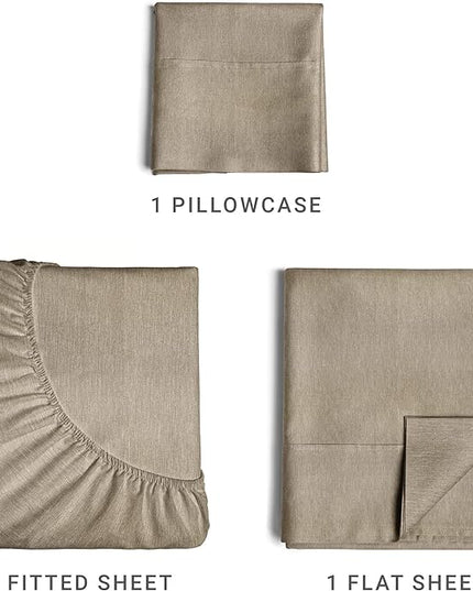 Twin XL Size 3 Piece Sheet Set - Comfy Breathable & Cooling Sheets - Hotel Luxury Bed Sheets for Women & Men - Deep Pockets, Easy-Fit, Soft & Wrinkle Free Sheets - Heathered Beige Oeko-Tex Bed Sheets - LeafyLoom