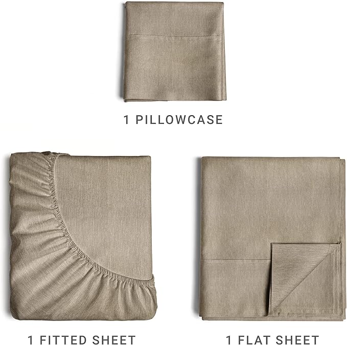 Twin XL Size 3 Piece Sheet Set - Comfy Breathable & Cooling Sheets - Hotel Luxury Bed Sheets for Women & Men - Deep Pockets, Easy-Fit, Soft & Wrinkle Free Sheets - Heathered Beige Oeko-Tex Bed Sheets - LeafyLoom