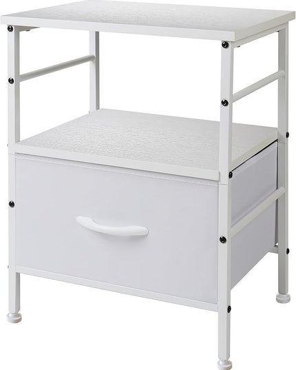 Nightstand,Bedside Tables with Fabric Storage Drawer and Open Wood Shelf,Bedside Furniture,Mesa de Noche with Drawers,Side Table for Bed Frame, Bedroom,Closet,Dorm,White - LeafyLoom