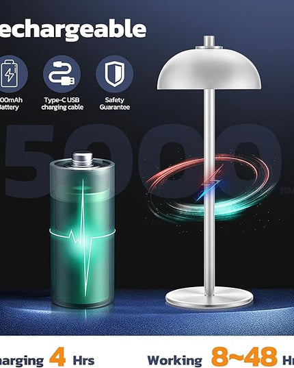 Rechargeable Cordless Table Lamp 2 Pack - 5000mAh Battery Powered Lamp, 3 Color Stepless Dimming LED Table Light with Memory Function for Indoor, Outdoor, Dinner, Patio, Cafe.(Silver) - LeafyLoom