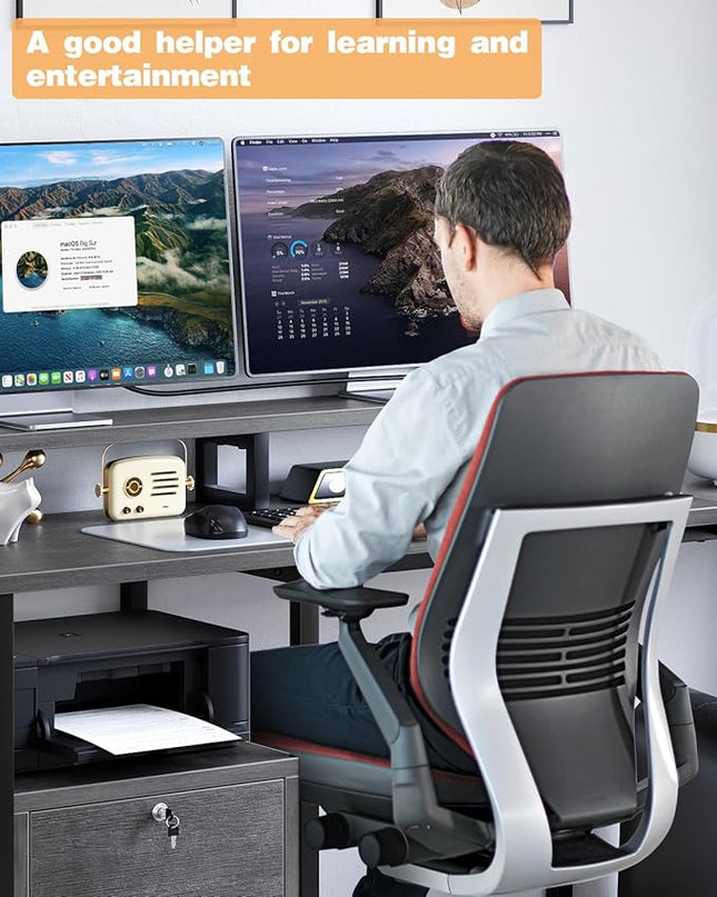 67" L Shaped Computer Desk with Drawers, Reversible Home Office Desk with Power Outlet, Adjustable Shelf and Mobile CPU Stand, Work Desk for 3 Installation Types, Corner Office Desk, Rustic Gray - LeafyLoom