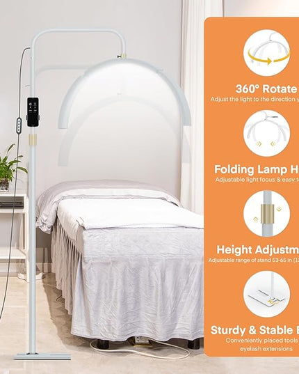 MYSWEETY Eyelash LED Floor Lamp, 29'' Foldable Half Moon Light for Lash Extension,Lash Lamp, Esthetician Light with Phone Holder & Stand Tray, Lash Light for Eyelash Tech, Tattoo, Salon, Nails - LeafyLoom