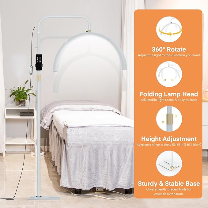 MYSWEETY Eyelash LED Floor Lamp, 29'' Foldable Half Moon Light for Lash Extension,Lash Lamp, Esthetician Light with Phone Holder & Stand Tray, Lash Light for Eyelash Tech, Tattoo, Salon, Nails - LeafyLoom