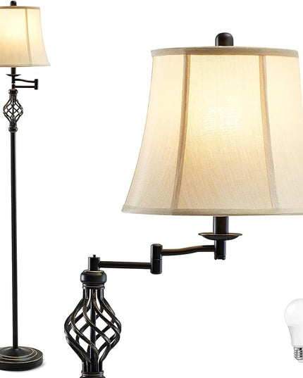 3 Color Temperature LED Floor lamp, Traditional 350° Adjustable Swing Arm Floor Lamp Vintage Pole lamp Farmhouse Lamp for Living Rooms & Offices, Rustic Standing Lamp for Bedroom Reading - LeafyLoom