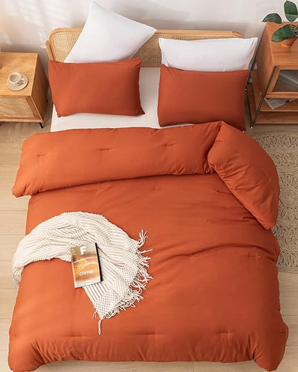 Terracotta Queen Comforter Solid Color 3PCS Boho Bed Comforter Set Queen Size Soft Lightweight Down Alternative Microfiber Comforter for All Season (1 Comforter, 2 Pillowcases) - LeafyLoom