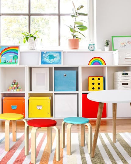 4 Pcs 12 Inch Bentwood Stacking Stool for Kids Colored Durable Round Nesting Stool Flexible Wood Stackable Stool Chairs for Playroom Daycare Home Classroom (Bright Color) - LeafyLoom