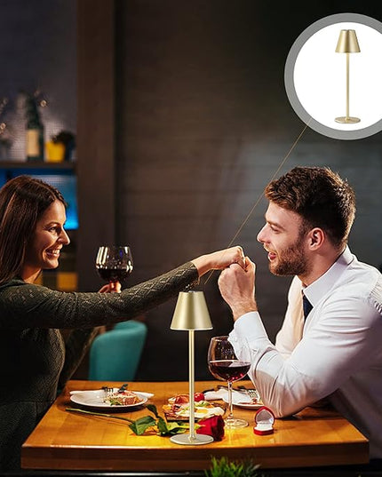 Modern LED CordlessTable Lamp,4000mAh Rechargeable Battery Desk lamp,3 Level Brightness Night Light, Minimalist Design, for Couple Dinner/Coffee Table/Restaurant/Bedroom(Champagne Gold) - LeafyLoom