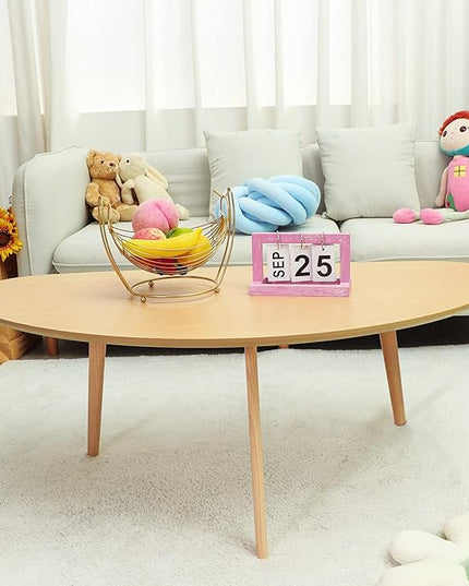 FIRMINANA Mid Century Modern Coffee Table,Large Oval Coffee Table for Living Room,Oval Small Mangotop Coffee Table for Small Spaces Nature Wood-47.3" W x23.63 D x 17.72" H - LeafyLoom