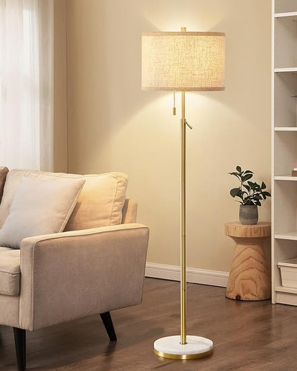Marble Floor Lamp, Adjustable Height Standing Lamp with Marble Base Tall Lamp with Pull Chain Switch Floor Lamps for Living Room, Bedroom & Office Bulbs Not Included(Gold) - LeafyLoom