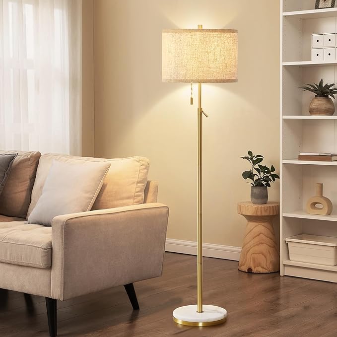 Marble Floor Lamp, Adjustable Height Standing Lamp with Marble Base Tall Lamp with Pull Chain Switch Floor Lamps for Living Room, Bedroom & Office Bulbs Not Included(Gold) - LeafyLoom