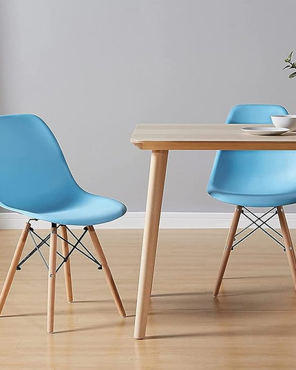 CangLong Modern Mid-Century Side Chair Dining Chair with Natural Wood Legs for Kitchen, Living, Dining Room, Set of 2, Blue - LeafyLoom