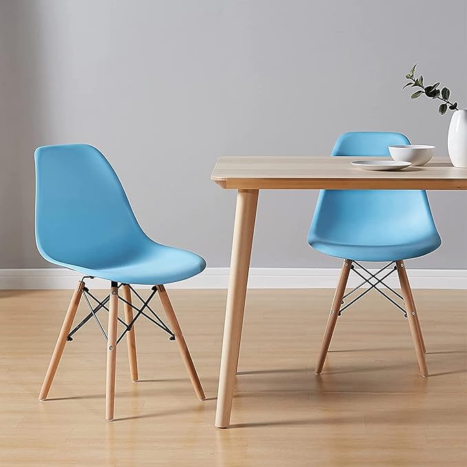 CangLong Modern Mid-Century Side Chair Dining Chair with Natural Wood Legs for Kitchen, Living, Dining Room, Set of 2, Blue - LeafyLoom