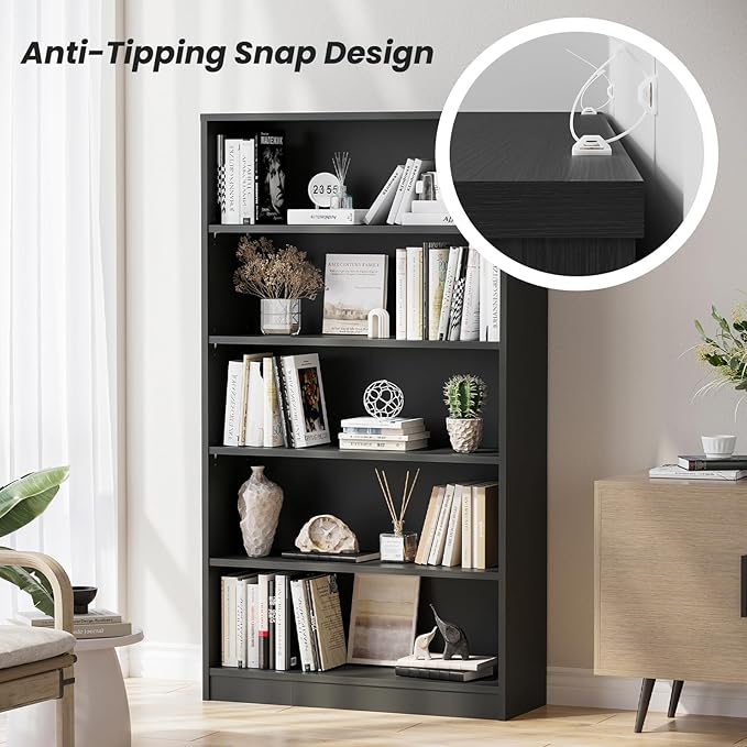 Farini 5 shelf boockase Display Bookcase Freestanding Wooden Bookshelves for Home Office Living Room,60 Inch Height,Grey - LeafyLoom