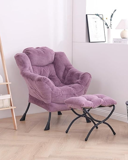 LITA Lazy Chair with Ottoman, Modern Accent Leisure Upholstered Sofa Chair, Lounge Reading Chair with Armrests and a Side Pocket for Living Room, Bedroom & Small Space - LeafyLoom