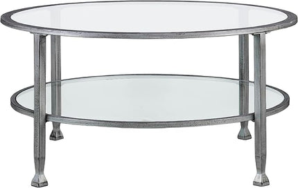 SEI Furniture Jaymes Metal & Glass Round 2-Tier Coffee Table, Silver/Black Distressing - LeafyLoom