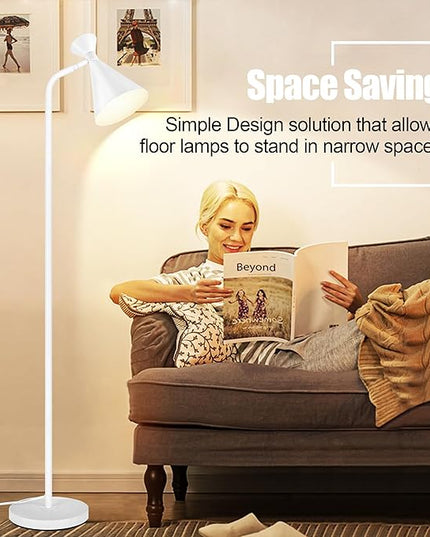 PARTPHONER Floor Lamp for Living Room, Modern Adjustable Metal Heads Standing Lamps, Simple Design White Floor Lamp with Foot Switch for Bedroom, Office, Kids Room, Reading, Working(Bulb Not Included) - LeafyLoom