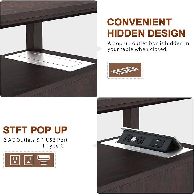 HIFYOBRO End Table with 2 Drawers, Storage Side Table with Flip Top Fast Charging Station, Type-C & USB port & Power outlets, Wooden Storage Cabinet for Living Room and Bedroom - LeafyLoom