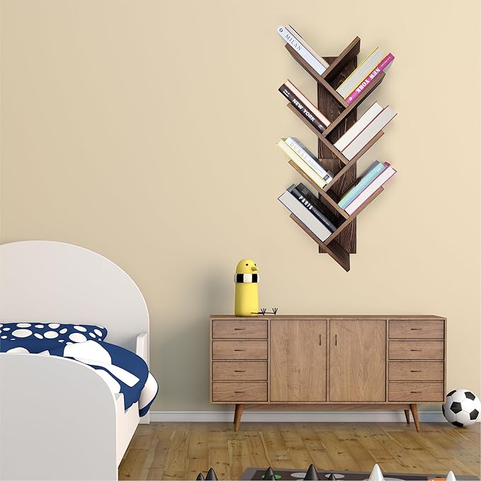Tree Bookshelf 7-Tier | Wall Bookshelf | Book Organizer | Solid Wood Bookshelf for Kids | Floating Bookshelf Organizer - LeafyLoom