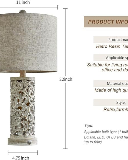 OYEARS 3-Way Dimmable 22'' USB A+C Touch Control Table Lamp with Nightlight for Living Room Bedroom Farmhouse Bedside Nightstand Lamps (Bulb Included) - LeafyLoom
