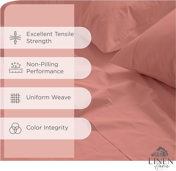 100% Cotton Percale Sheets Twin XL Size, Rose Clay, Deep Pocket, 4 Pieces Sheet Set - 1 Flat, 1 Deep Pocket Fitted Sheet and 2 Pillowcases, Crisp Cool and Strong Bed Linen - LeafyLoom