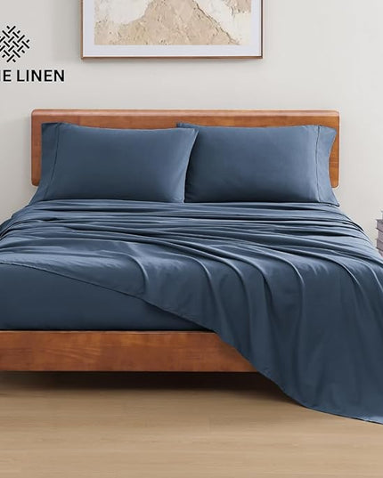 LANE LINEN 100% Organic Cotton Twin XL Sheets Set 3-Piece Pure Percale Extra Long Soft Bedding Breathable Fits Mattress Upto 15" Deep - Navy - LeafyLoom
