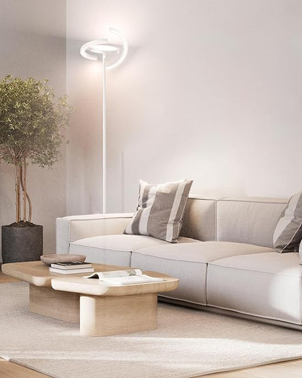 FIMEI Modern LED Floor Lamp Saturn Ring Original Design, Stepless Dimming and 3 Color Temperature, Rotatable and Independent Control of Round Light and Ring Light for Living Room Bedroom Office, White - LeafyLoom