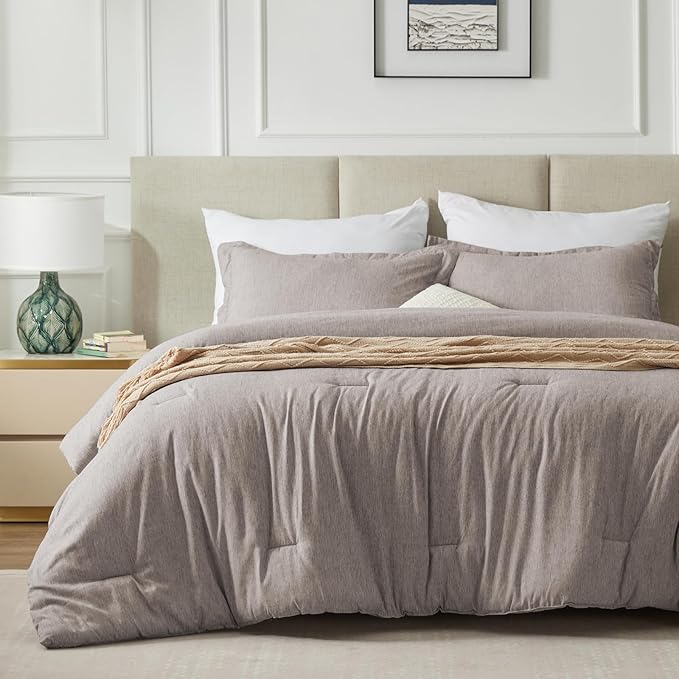 CozyLux King Size Comforter Set - 3 Pieces Linen Soft Luxury Cationic Dyeing Bedding Comforter for All Season, Breathable Lightweight Fluffy Boho Bed Sets with 1 Comforter and 2 Pillow Shams - LeafyLoom