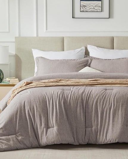 CozyLux Queen Size Comforter Set - 3 Pieces Linen Soft Luxury Cationic Dyeing Bedding Comforter for All Season, Breathable Lightweight Fluffy Boho Bed Sets with 1 Comforter and 2 Pillow Shams - LeafyLoom