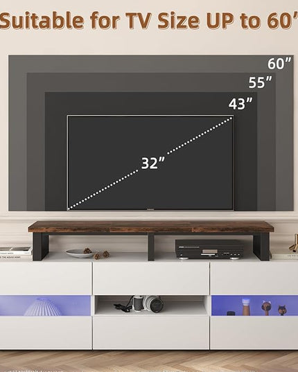 45" Large TV Riser for 32-60 inch TV, TV Riser Stand Shelf with Steel Legs,Tabletop TV Stand Riser for Home Office,Rustic Brown - LeafyLoom