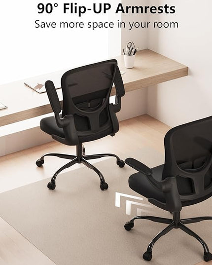 Ergonomic Office Chair, Comfort Swivel Home Office Task Chair, Breathable Mesh Desk Chair, Lumbar Support Computer Chair with Flip-up Arms and Adjustable Height - LeafyLoom