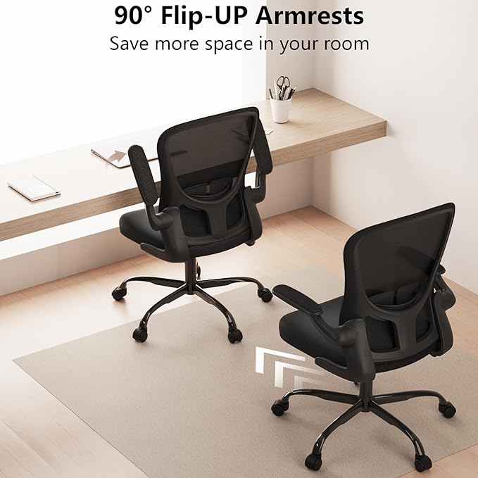Ergonomic Office Chair, Comfort Swivel Home Office Task Chair, Breathable Mesh Desk Chair, Lumbar Support Computer Chair with Flip-up Arms and Adjustable Height - LeafyLoom