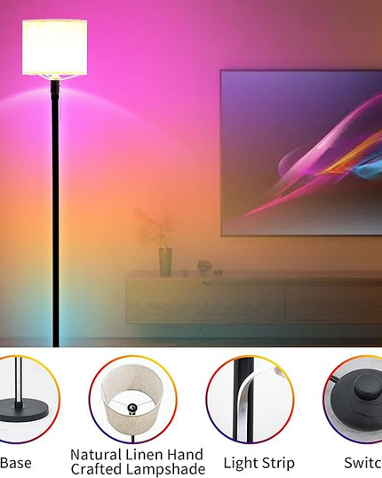 RGB Floor Lamps for Living Room, Dimmable Floor Lamp with Linen Lampshade, 366 RGB+12 Color, Color Changing Standing Floor Lamp for Bedroom Living Room Gaming Rooms(Not Includ Bulb) - LeafyLoom