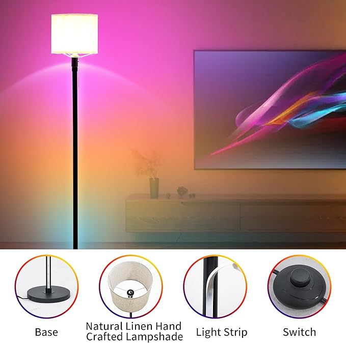 RGB Floor Lamps for Living Room, Dimmable Floor Lamp with Linen Lampshade, 366 RGB+12 Color, Color Changing Standing Floor Lamp for Bedroom Living Room Gaming Rooms(Not Includ Bulb) - LeafyLoom