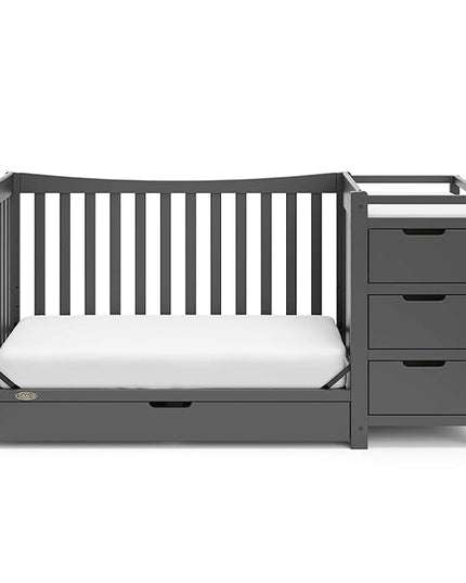 Graco Remi 4-in-1 Convertible Crib & Changer with Drawer (Gray) – GREENGUARD Gold Certified, Crib and Changing -Table Combo, Includes Changing Pad, Converts to Toddler Bed, Daybed and Full-Size Bed - LeafyLoom