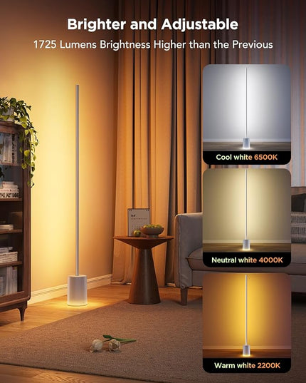 Govee Floor Lamp 2 with Matter, RGBIC Warm Cool White LED Floor Lamp Works with Alexa, 1725lm Corner Floor Lamp with Music Sync, Scene Modes, Smart Floor Lamp for Bedroom, Living Room, Studio, Silver - LeafyLoom