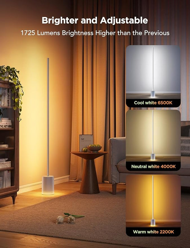 Govee Floor Lamp 2 with Matter, RGBIC Warm Cool White LED Floor Lamp Works with Alexa, 1725lm Corner Floor Lamp with Music Sync, Scene Modes, Smart Floor Lamp for Bedroom, Living Room, Studio, Silver - LeafyLoom