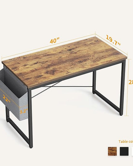 Cubiker Computer Desk 40 inch Home Office Writing Study Desk, Modern Simple Style Laptop Table with Storage Bag, Brown - LeafyLoom