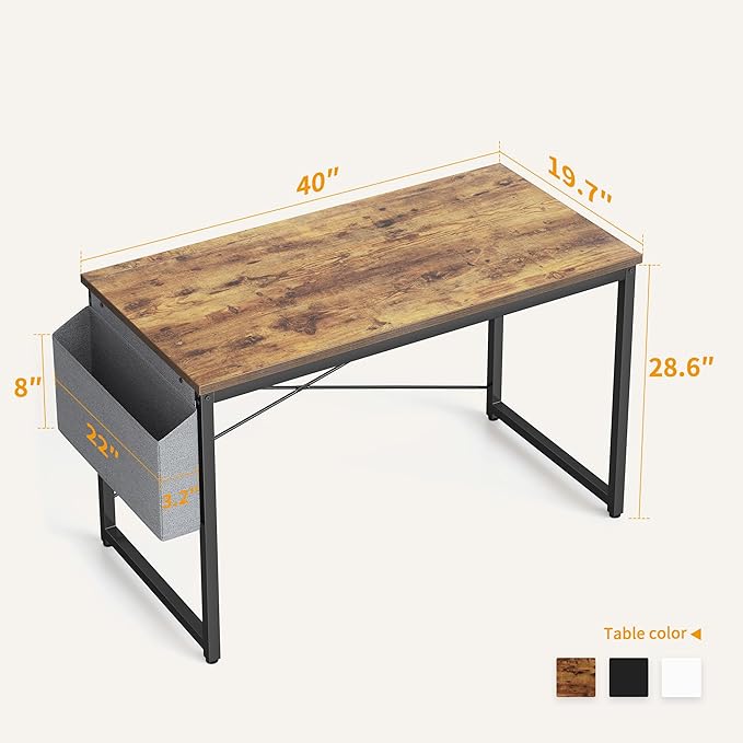 Cubiker Computer Desk 40 inch Home Office Writing Study Desk, Modern Simple Style Laptop Table with Storage Bag, Brown - LeafyLoom