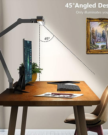 Micomlan Led Desk Lamp with Clamp, Architect Desk Lamp for Home Office with Atmosphere Lighting, 24W Ultra Bright Auto Dimming Desk Light Stepless Dimming and Tempering LED Table Light - LeafyLoom