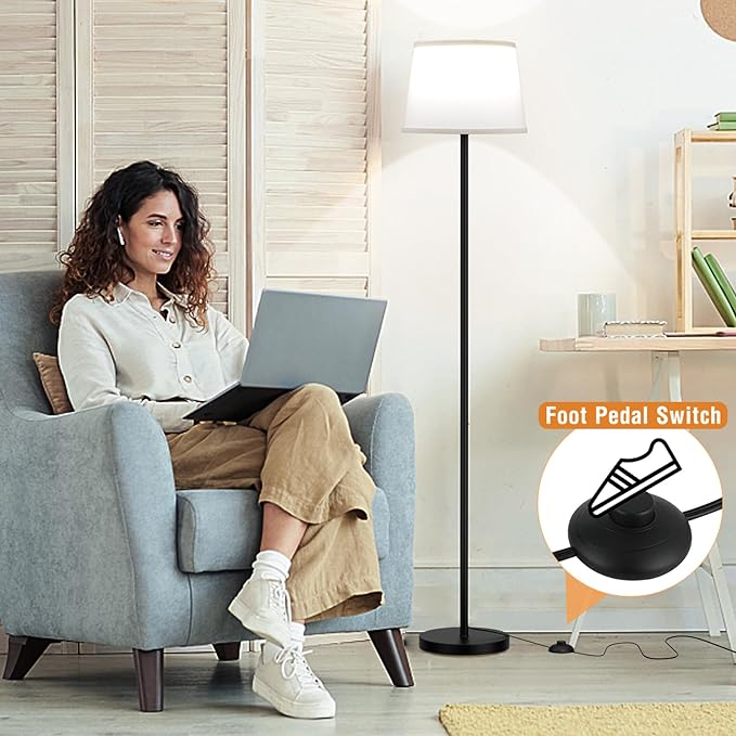【Upgraded】 Floor Lamps for Living Room, Modern Floor Lamp with Remote Control, Dimmable Colors Temperature Standing Lamp Foot Switch, Tall Lamps for Bedroom Office Kid Room(9W LED Bulb) - LeafyLoom
