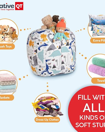 Creative QT Stuff ’n Sit Extra Large 38’’ Bean Bag Storage Cover for Stuffed Animals & Toys, Giant Beanbag Chair for Plush, Toddler & Kids Rooms Bedroom Organizer, Navy Polka Dot - LeafyLoom